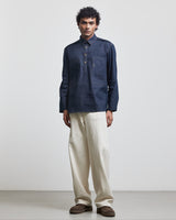 FAUX BUTTONHOLE DENIM HALF-PLACKET SHIRT