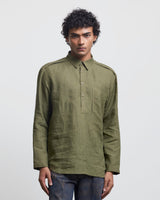 FAUX BUTTON OLIVE HALF-PLACKET SHIRT