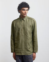 FAUX BUTTON OLIVE HALF-PLACKET SHIRT