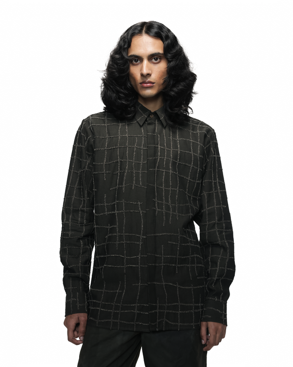 Broken Plaid Brown Shirt