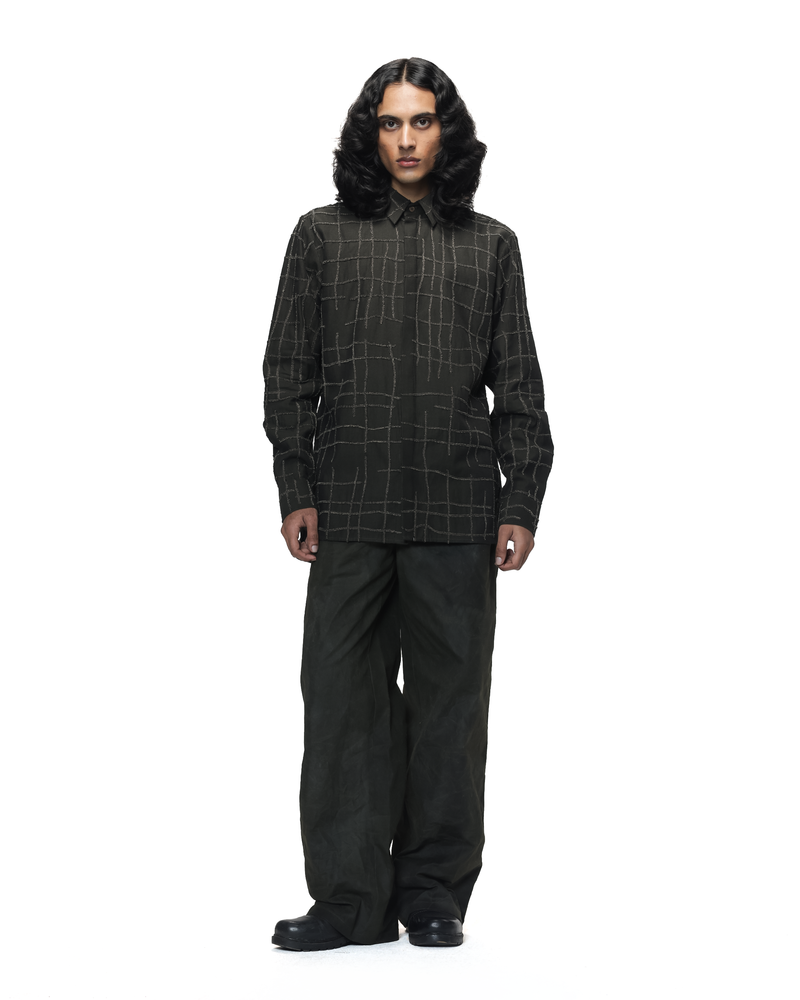 Broken Plaid Brown Shirt