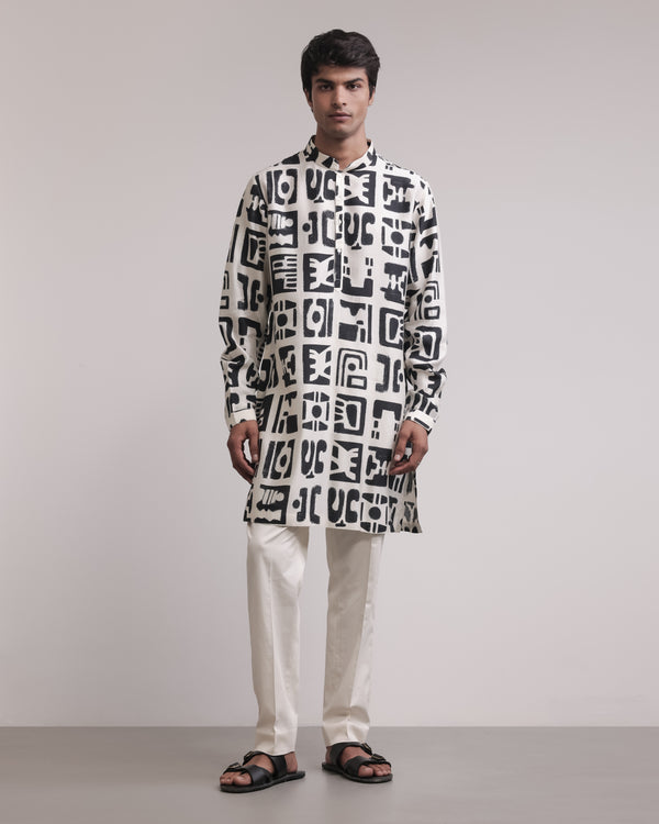 Fossil Print Silk Kurta