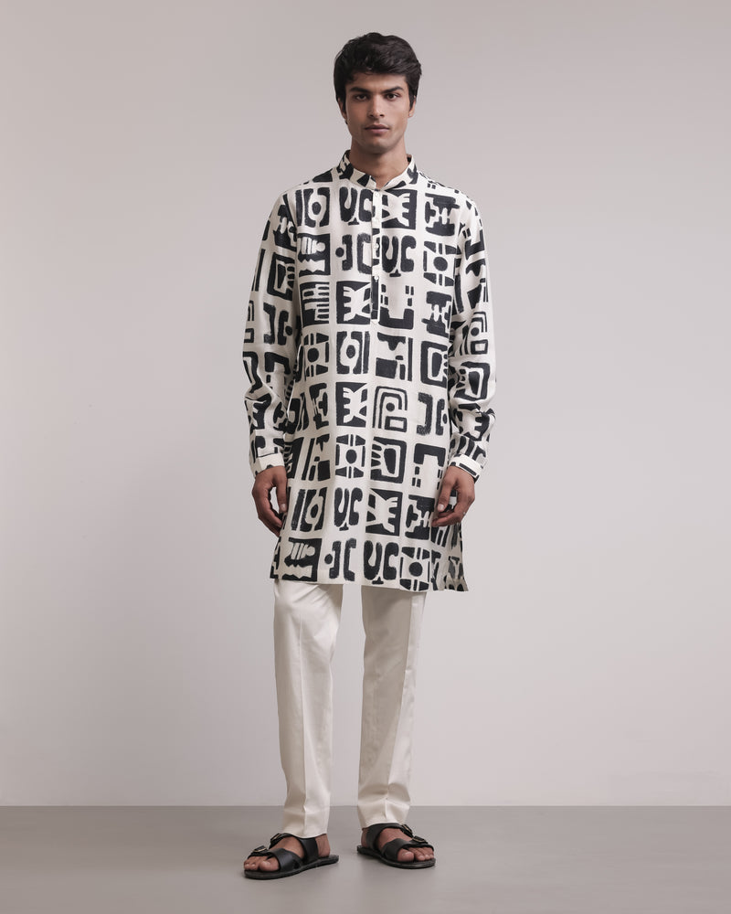 Fossil Print Silk Kurta