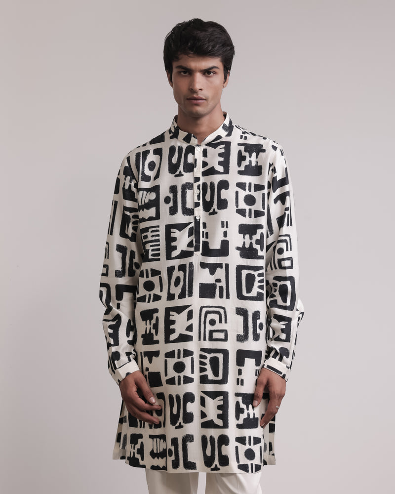 Fossil Print Silk Kurta