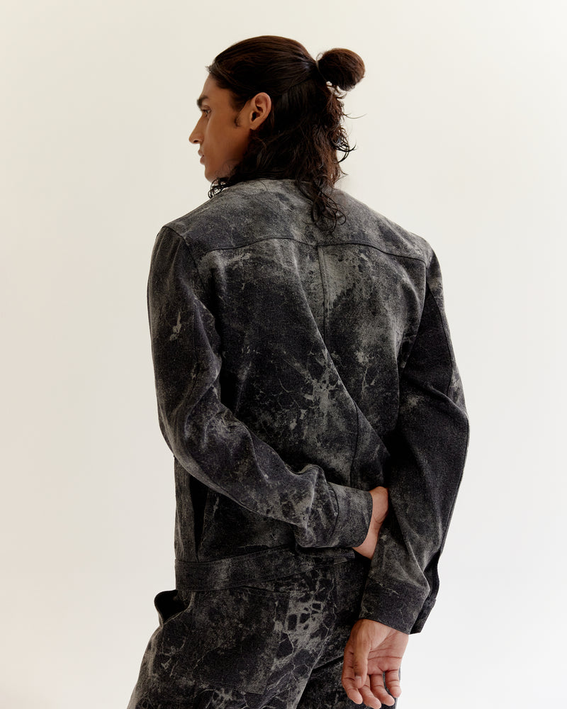Skin Textured Batik Denim Jacket