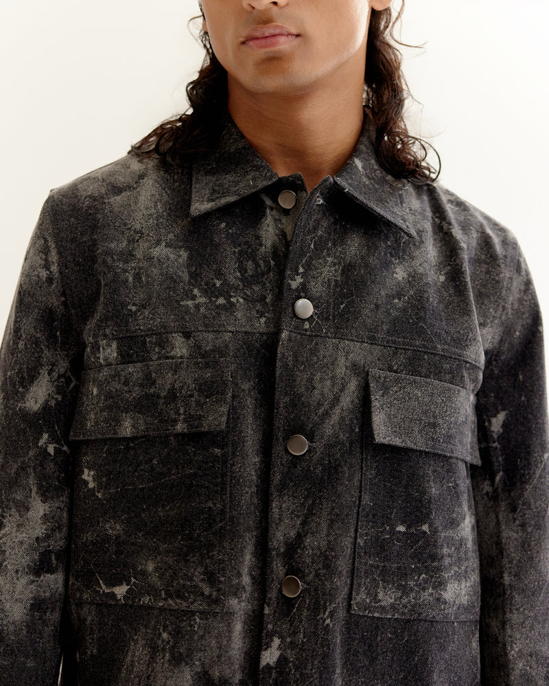 Skin Textured Batik Denim Jacket
