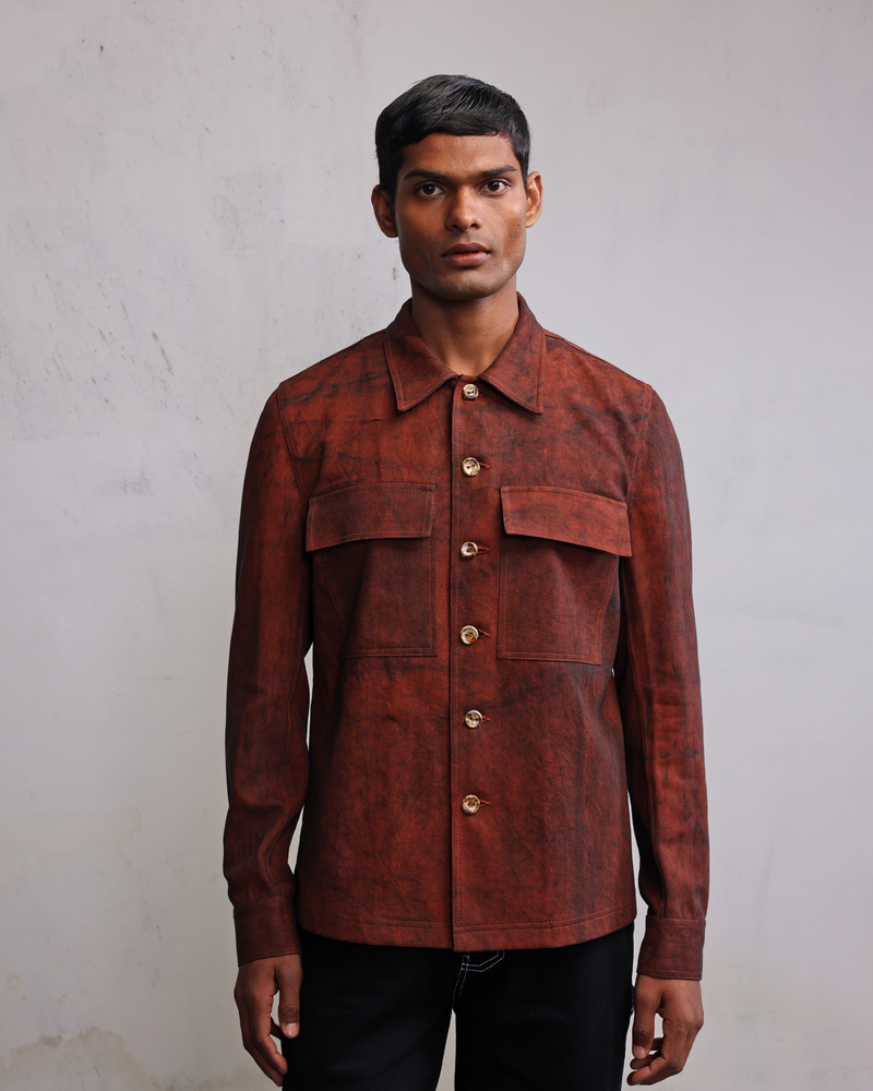 Rust coated denim jacket
