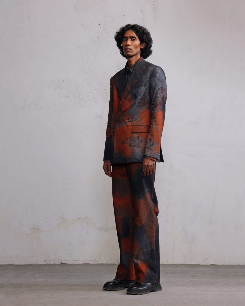 Rust printed Double breasted blazer