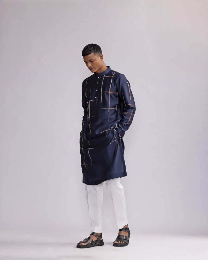 Placement Checks Hand Embroidered Olive Kurta Set