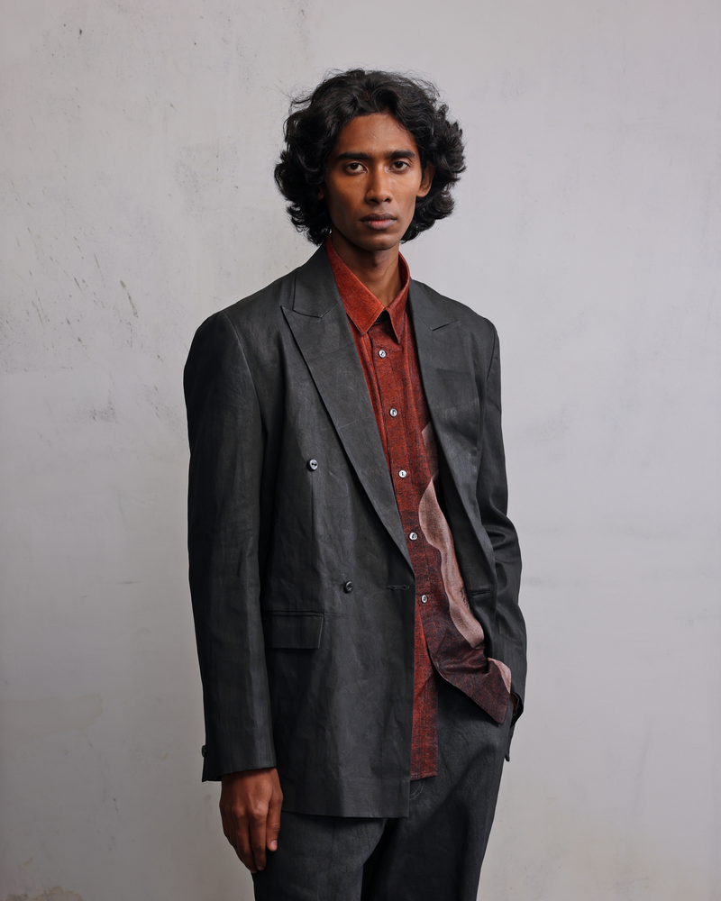 Metal coated double breasted blazer