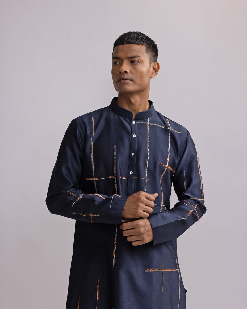 Placement Checks Hand Embroidered Olive Kurta Set