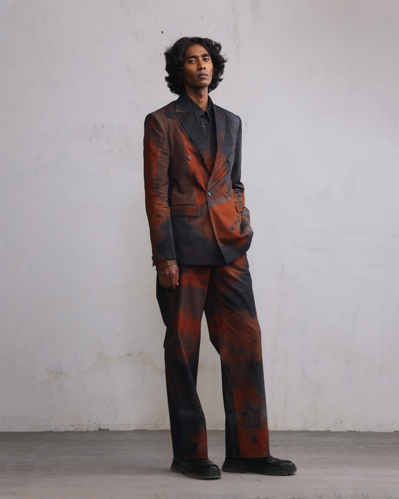 Rust printed Double breasted blazer