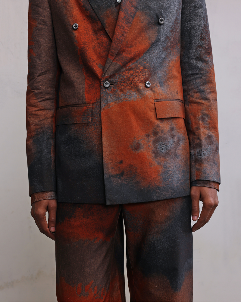 Rust printed Double breasted blazer