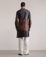 Rust-Concrete Print Silk Kurta