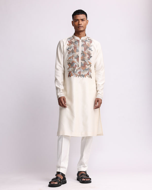 Hand-embroidered Pixel Yoke Kurta Set