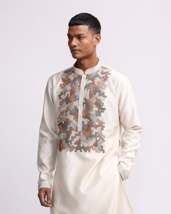 Hand-embroidered Pixel Yoke Kurta Set