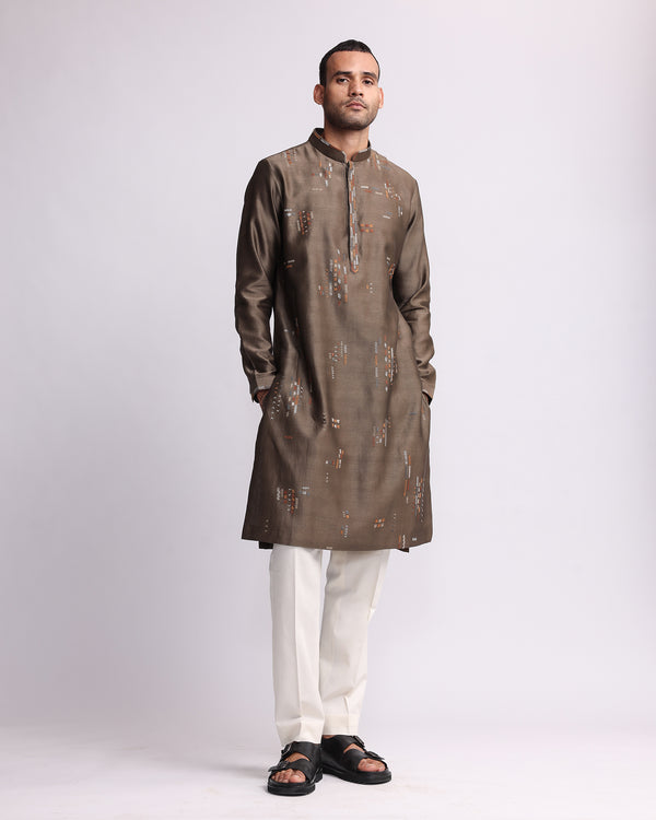 Multi-direction Hand Embroidered Olive Kurta Set