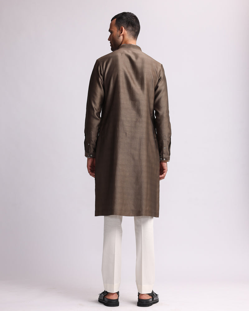 Multi-direction Hand Embroidered Olive Kurta Set