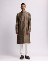 Placement Checks Hand Embroidered Olive Kurta Set