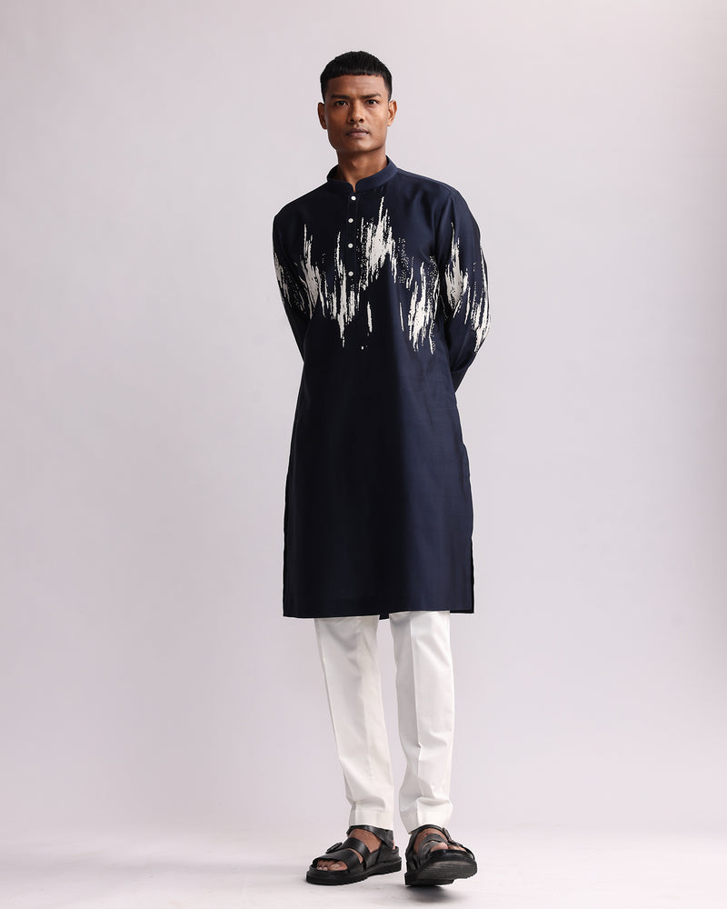 Ikat Shadow Hand Embroidered Kurta Set