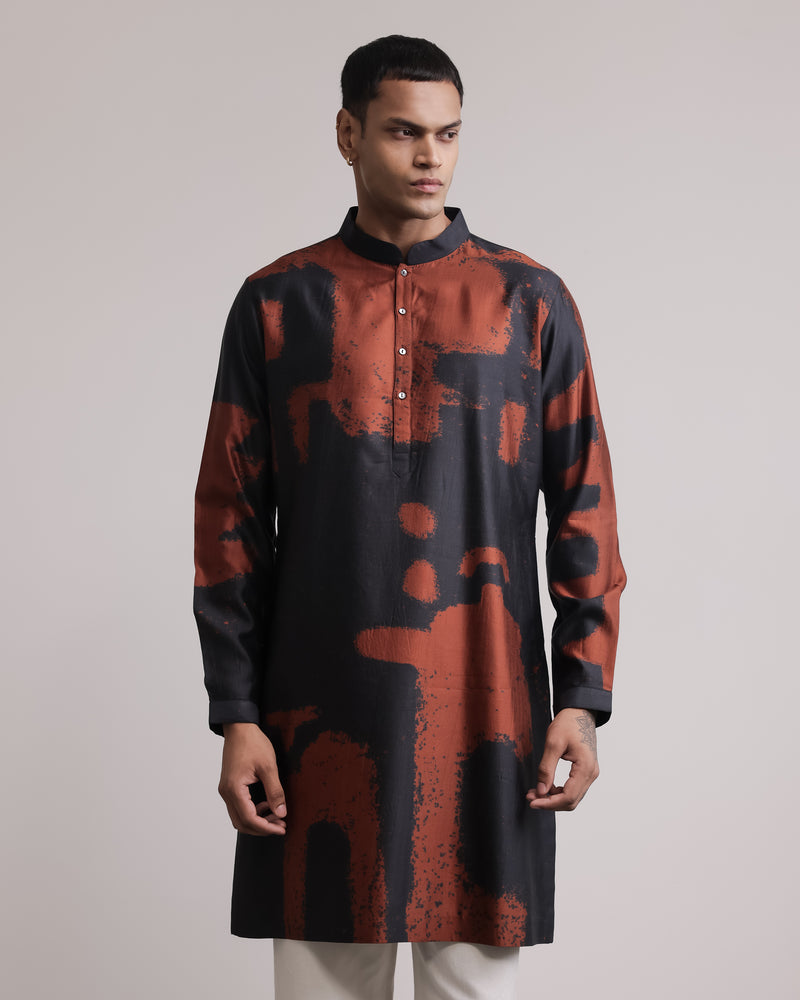 Upscale Fossil Print Silk Kurta