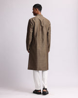 Placement Checks Hand Embroidered Olive Kurta Set