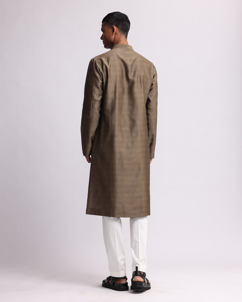 Placement Checks Hand Embroidered Olive Kurta Set