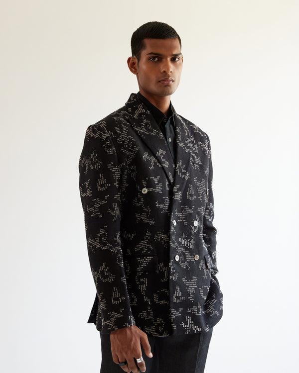 Camo-block  Hand-embroidered Double-breasted Jacket