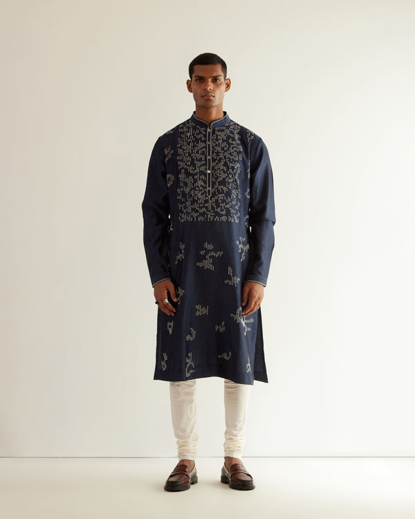 Camo-Block V-Notch Embroidery Kurta Set