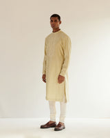 Camo-Block Print Kurta Set With Embroidered Yoke