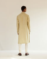 Camo-Block Print Kurta Set With Embroidered Yoke