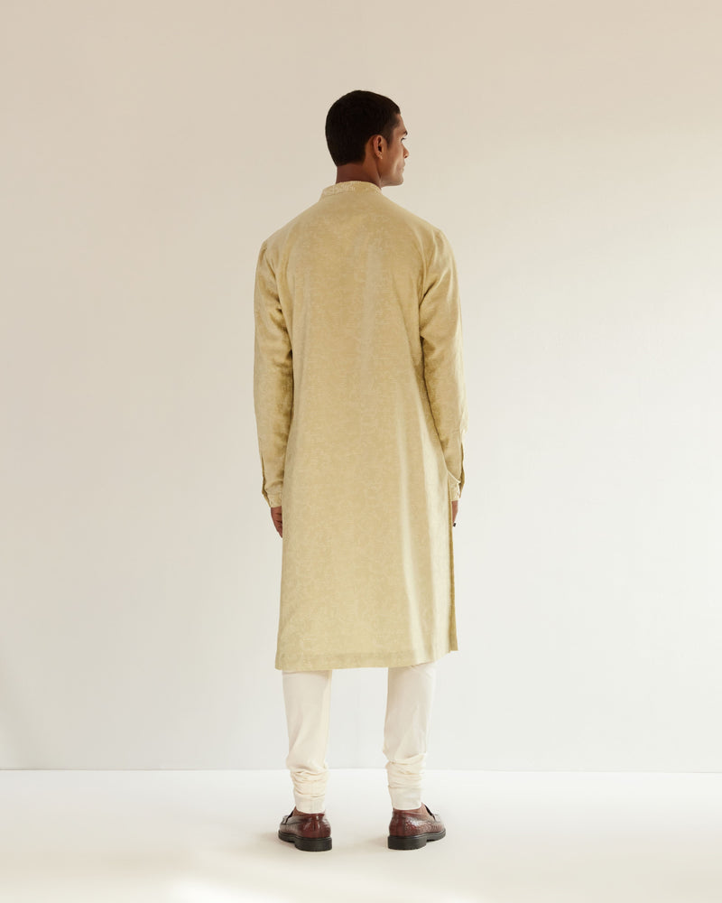 Camo-Block Print Kurta Set With Embroidered Yoke