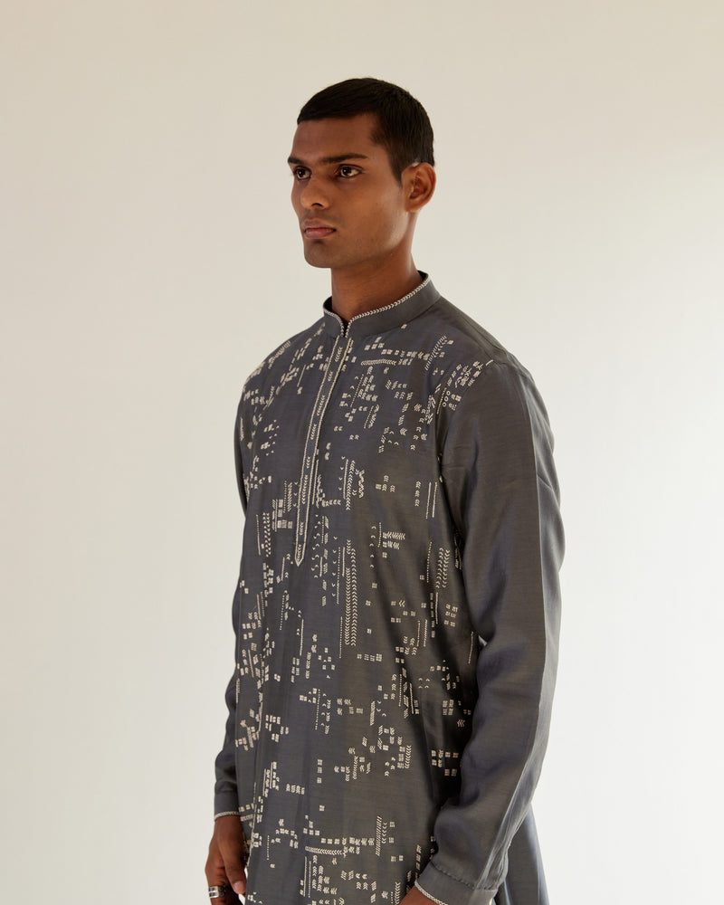 Linear Scattered Hand Embroidery Kurta Set