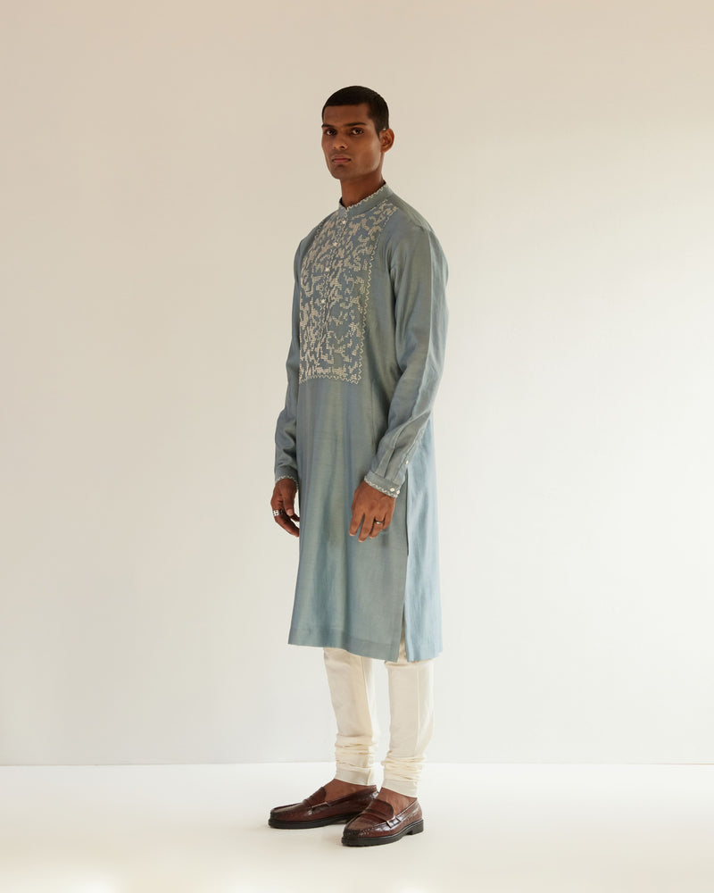 Camo-Block Yoke Embroidery Kurta Set