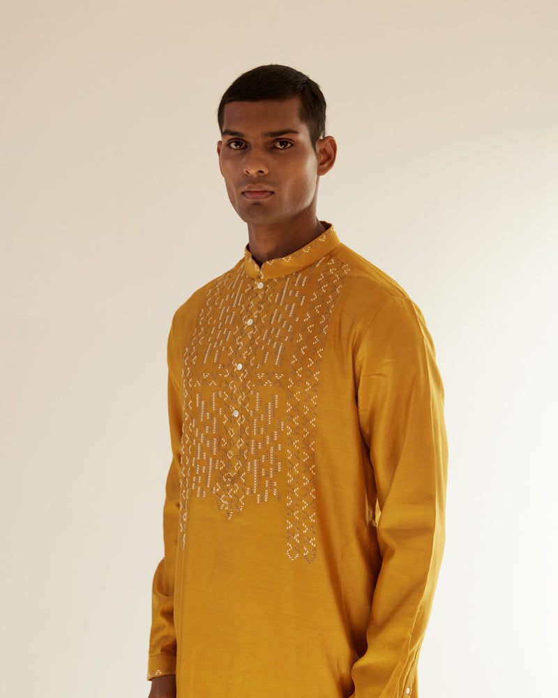 Asymmetric Embroidered Yoke Kurta Set