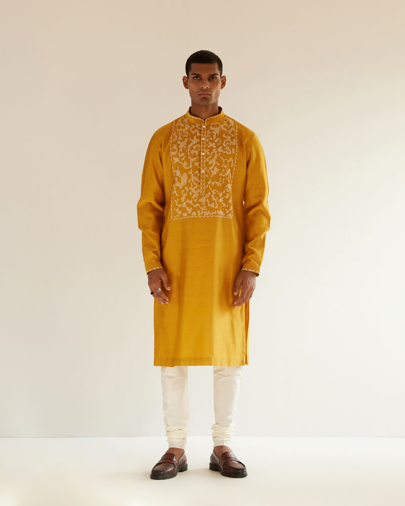 Camo-Block Yoke Embroidery Kurta Set