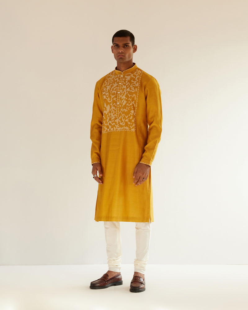 Camo-Block Yoke Embroidery Kurta Set