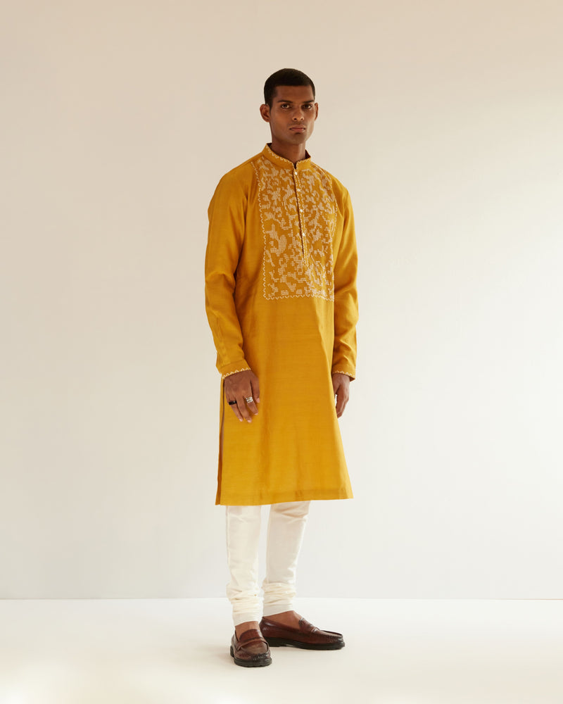 Camo-Block Yoke Embroidery Kurta Set