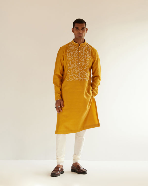 Camo-Block Yoke Embroidery Kurta Set