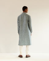 Camo-Block Print Kurta Set With Embroidered Yoke