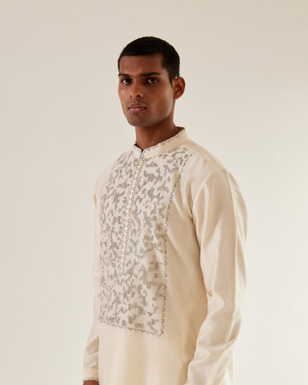 Camo-Block Yoke Embroidery Kurta Set