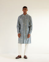 Block Embroidered Front Open Kurta Set