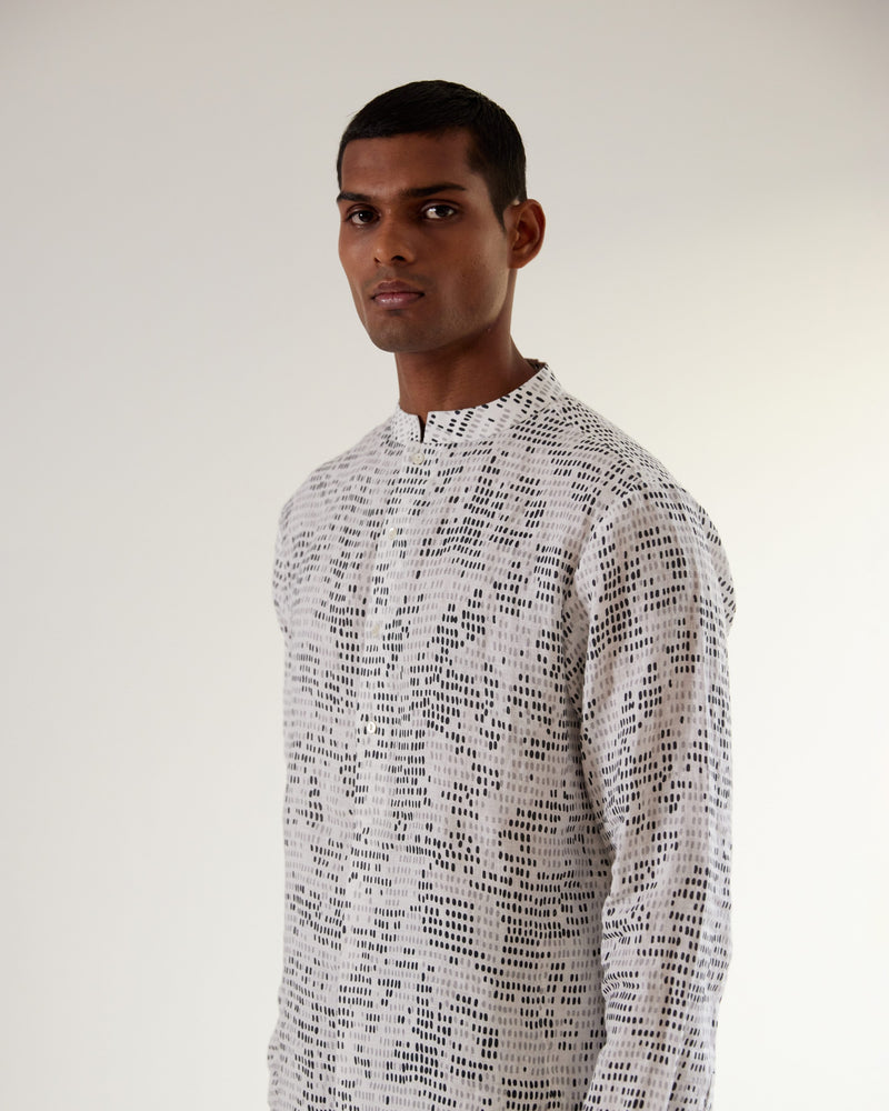 Upscale Camo Block White Short Kurta