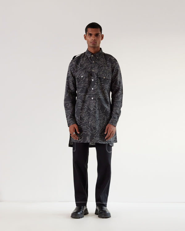 Black Hole Print Front-Open Kurta