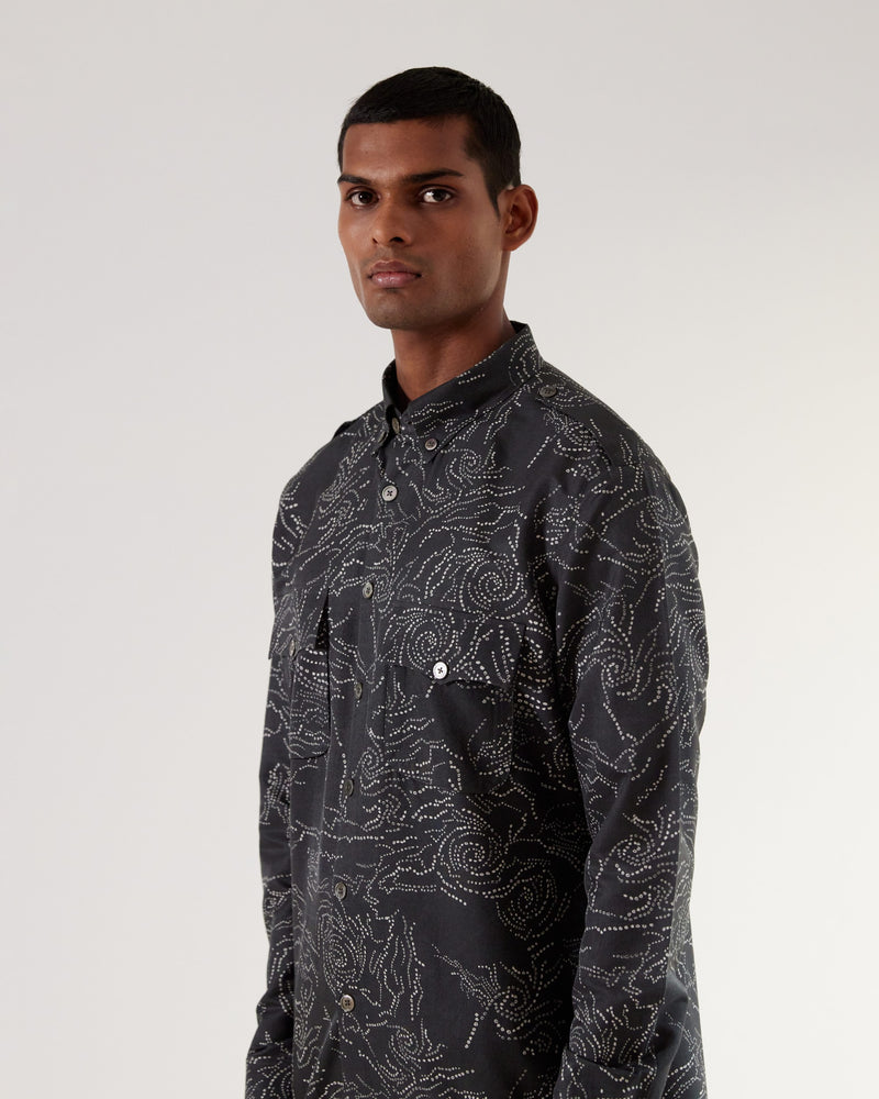 Black Hole Print Front-Open Kurta