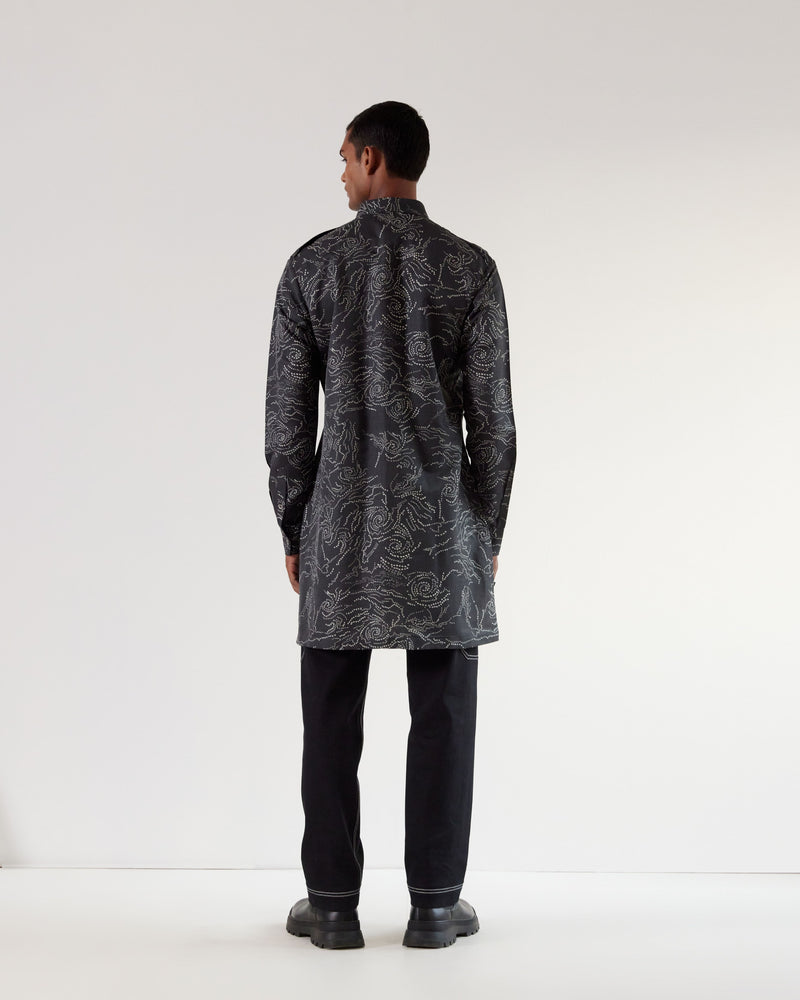 Black Hole Print Front-Open Kurta