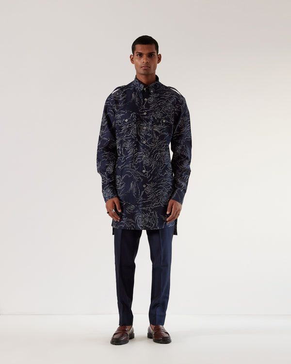 Black Hole Print Front-Open Kurta