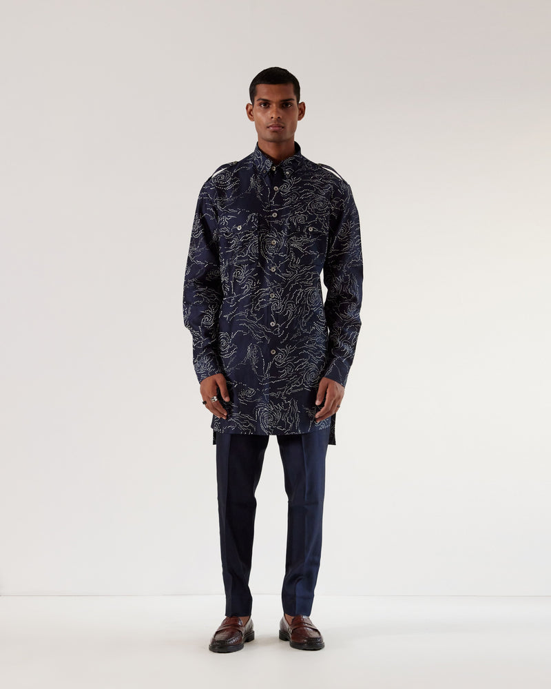 Black Hole Print Front-Open Kurta