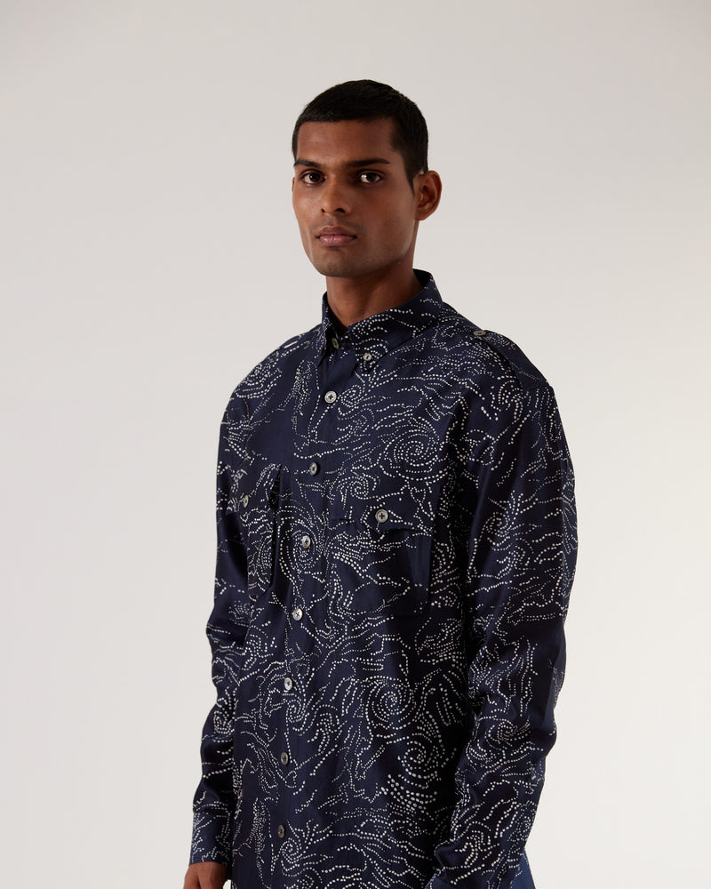 Black Hole Print Front-Open Kurta