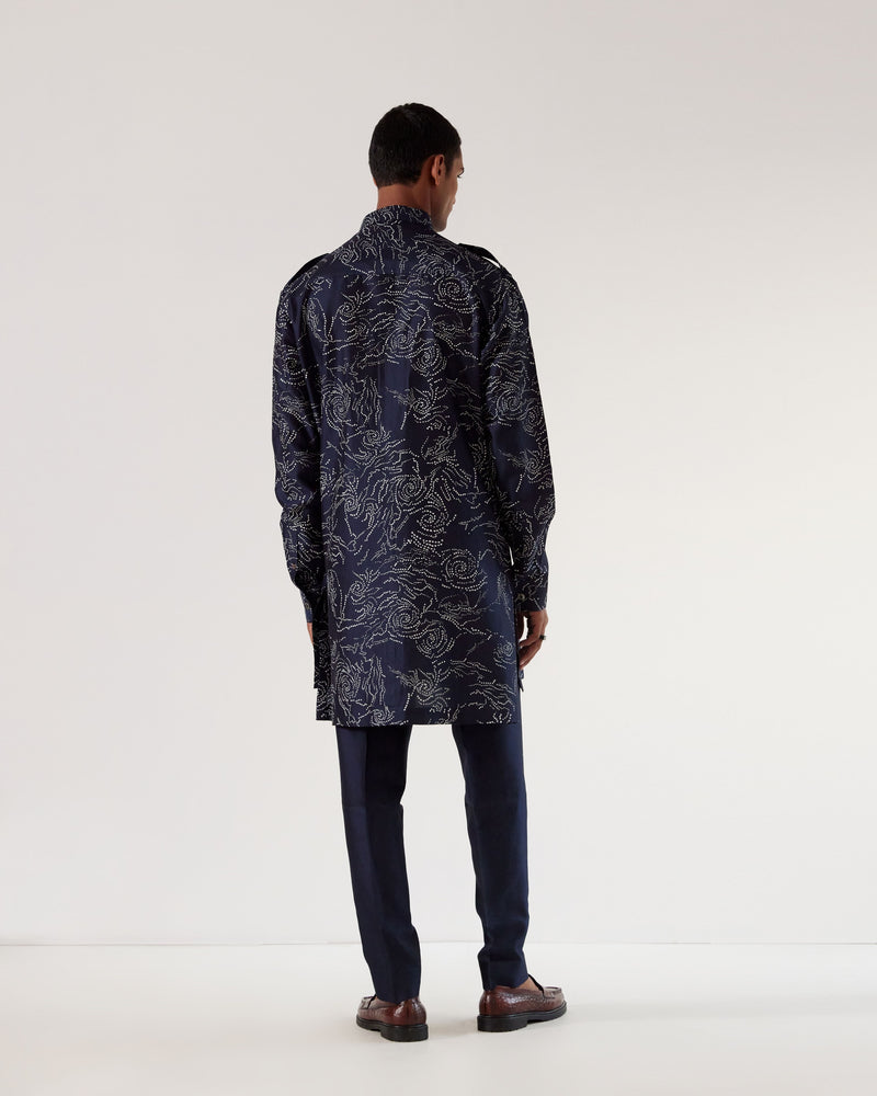 Black Hole Print Front-Open Kurta